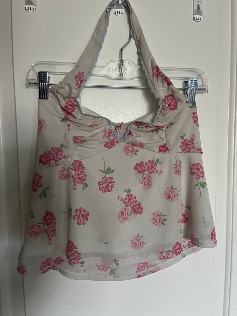 Floral Halter Camisole in Cream and Pink